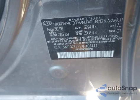 2018 Hyundai Elantra Se z USA, uszkodzony, nr VIN 5NPD74LF5JH402444